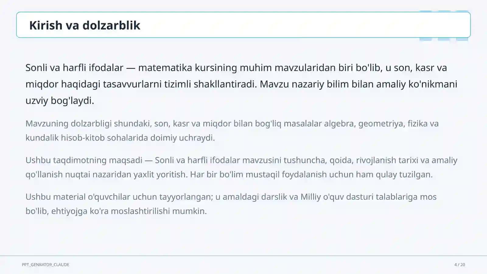 Sonli va harfli ifodalar (5-sinf) 4