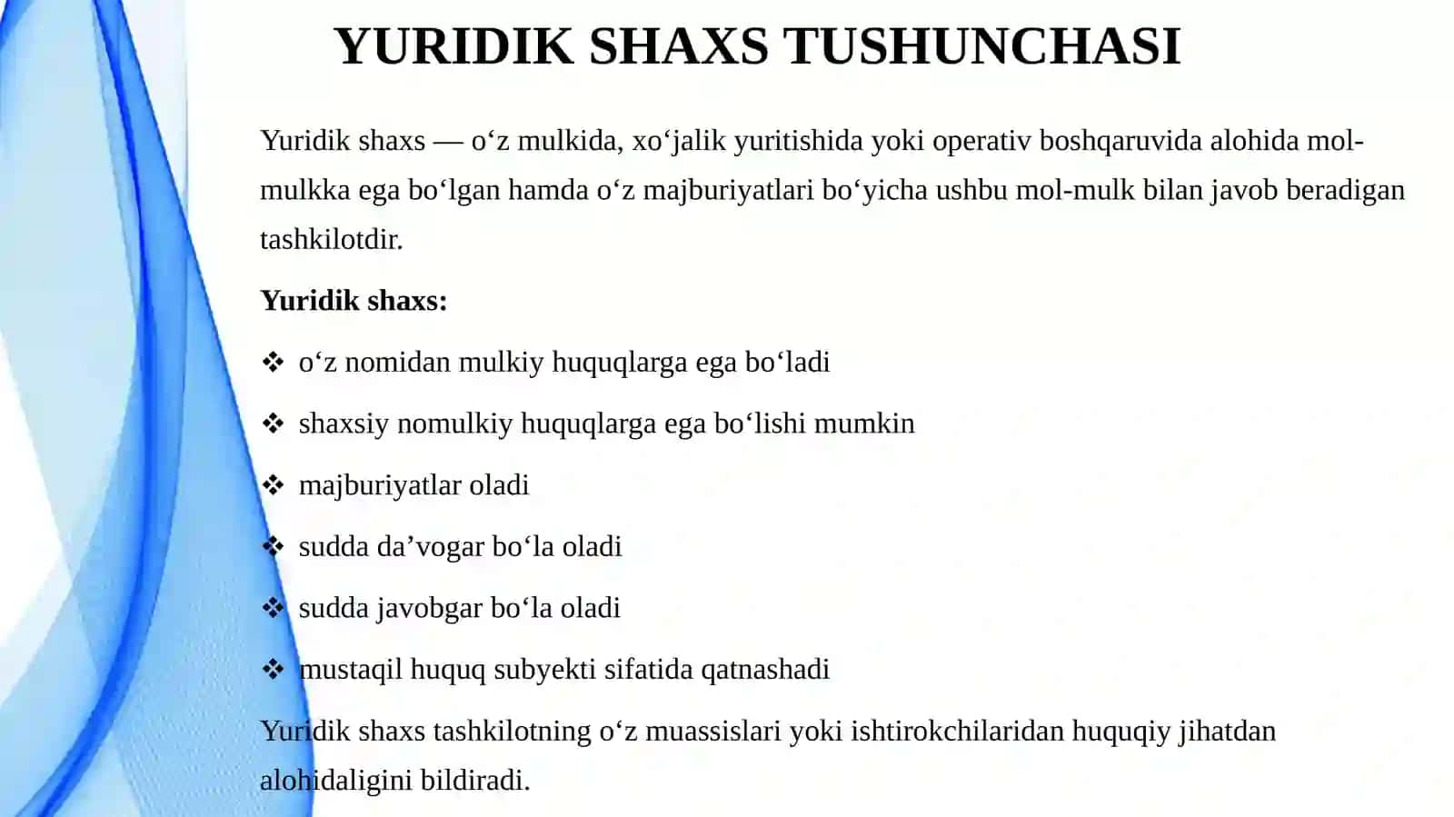 Yuridik Shaxslar — Fuqarolik Huquqining Subyektlari Sifatida 4