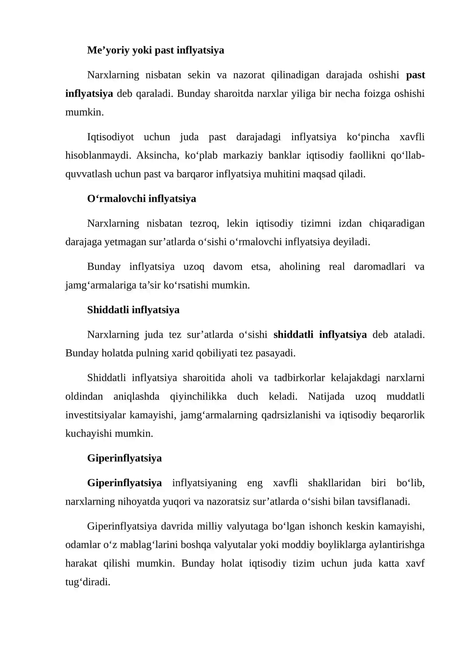 INFLYATSIYA: UNING TURLARI VA UNGA QARSHI SIYOSAT CHORALARI 4