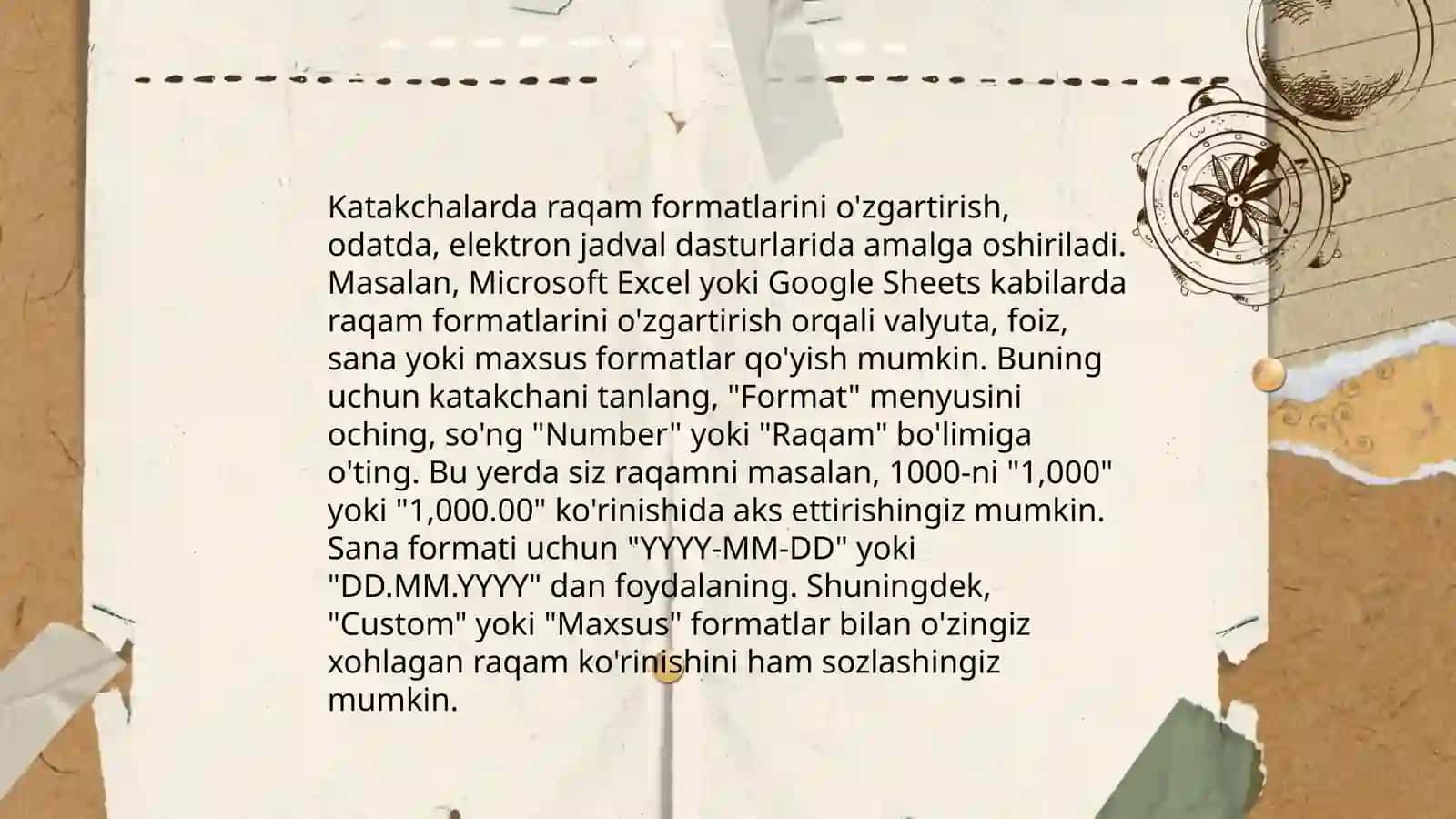 Excel dasturida katakchalar formatlarini o'zgartirish 4