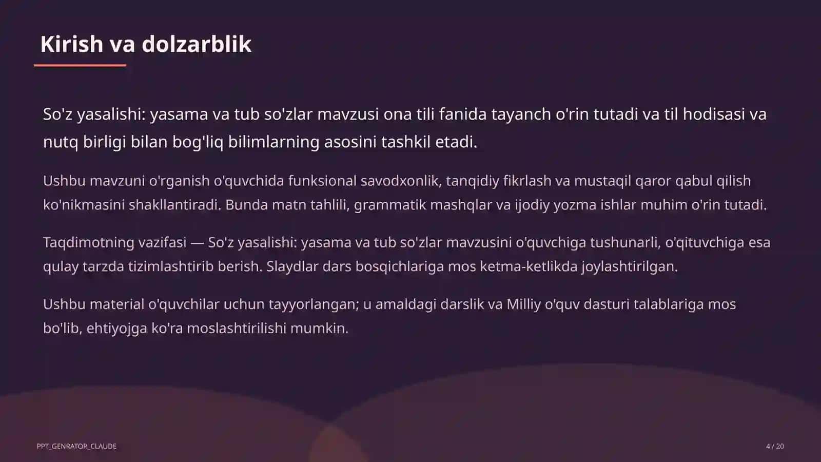 So'z yasalishi: yasama va tub so'zlar (6-sinf) 4