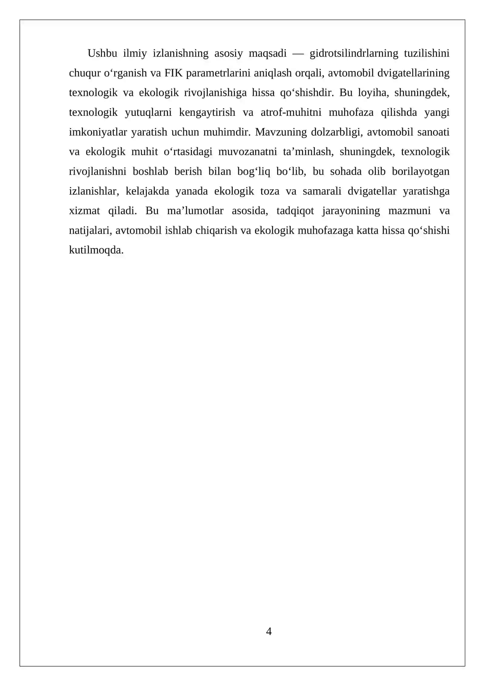 GIDROTSILINDR TUZILISHI O`RGANISH. (FIK)INI ANIQLASH 4