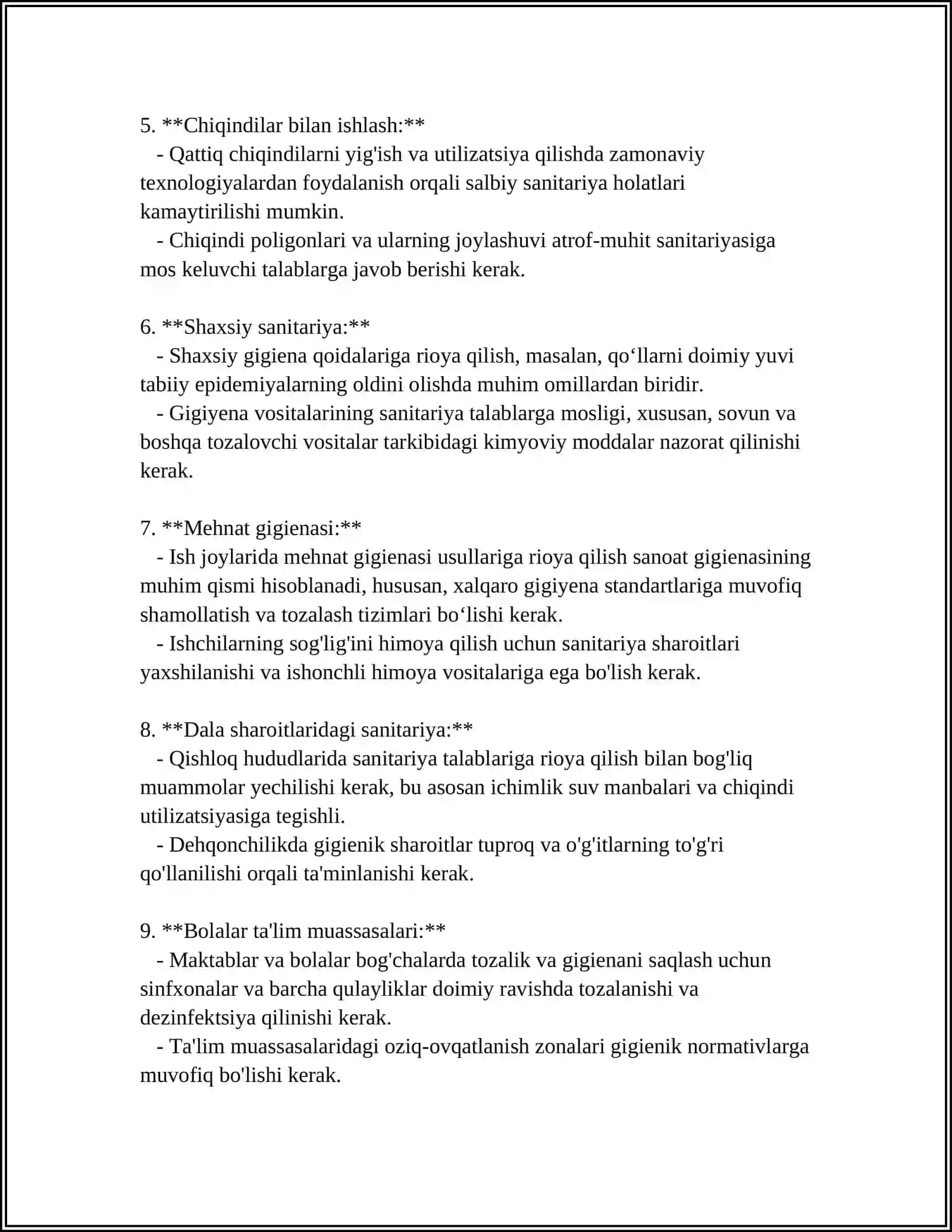 TAYYORLANGAN MAHSULOTLARNI REALIZASIYA QILISHGA QO'YILADIGON SANITARIYA TALABI 4