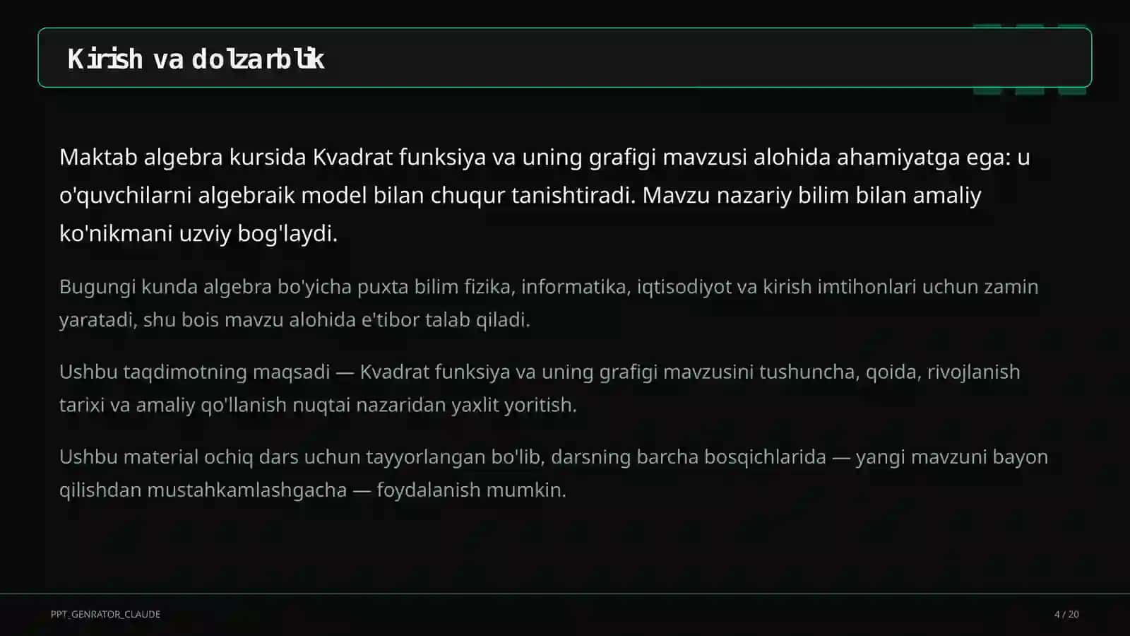 Kvadrat funksiya va uning grafigi (9-sinf) 4