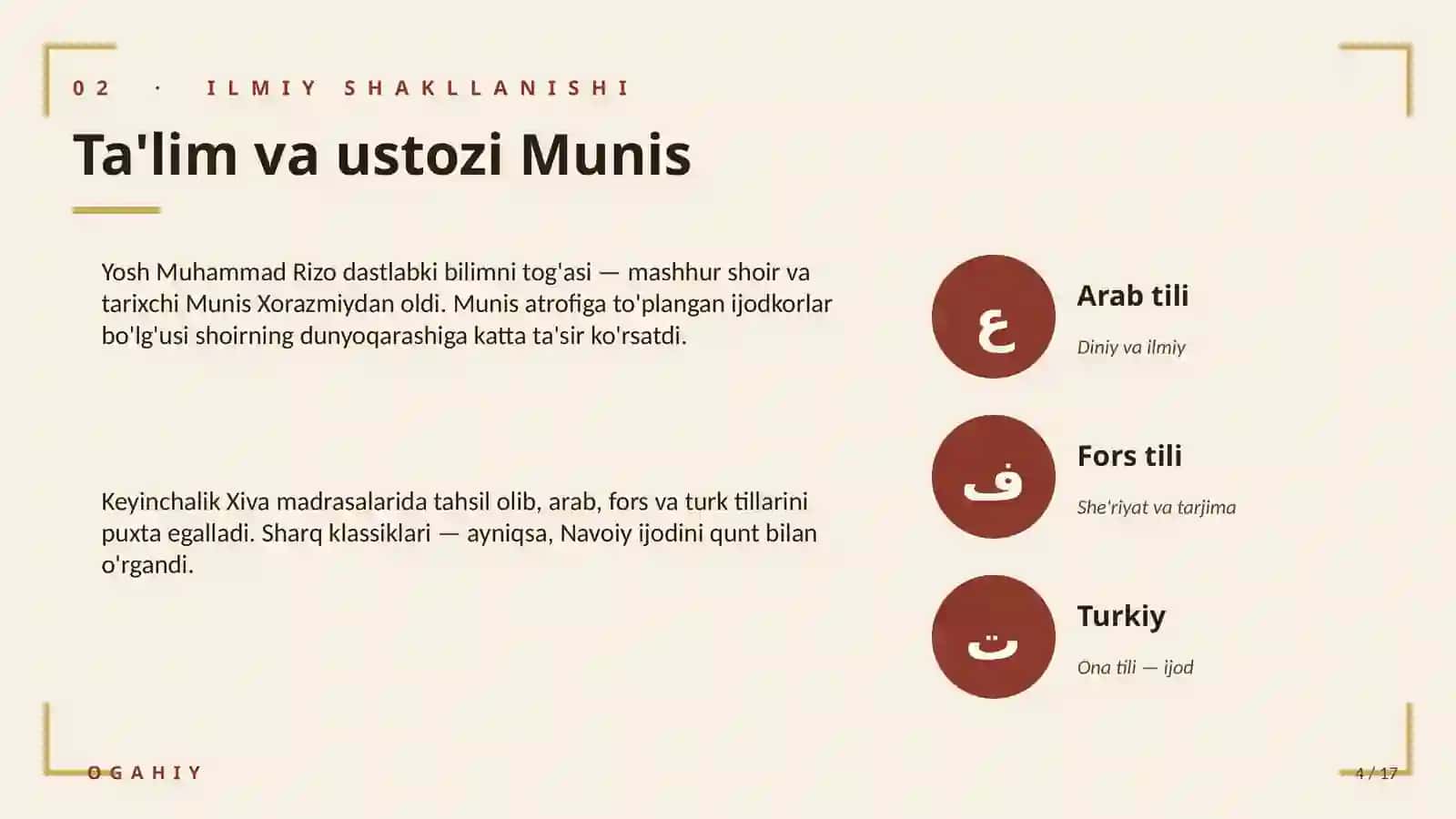 MUHAMMAD RIZO OGAHIY HAYOTI VA IJODI 4