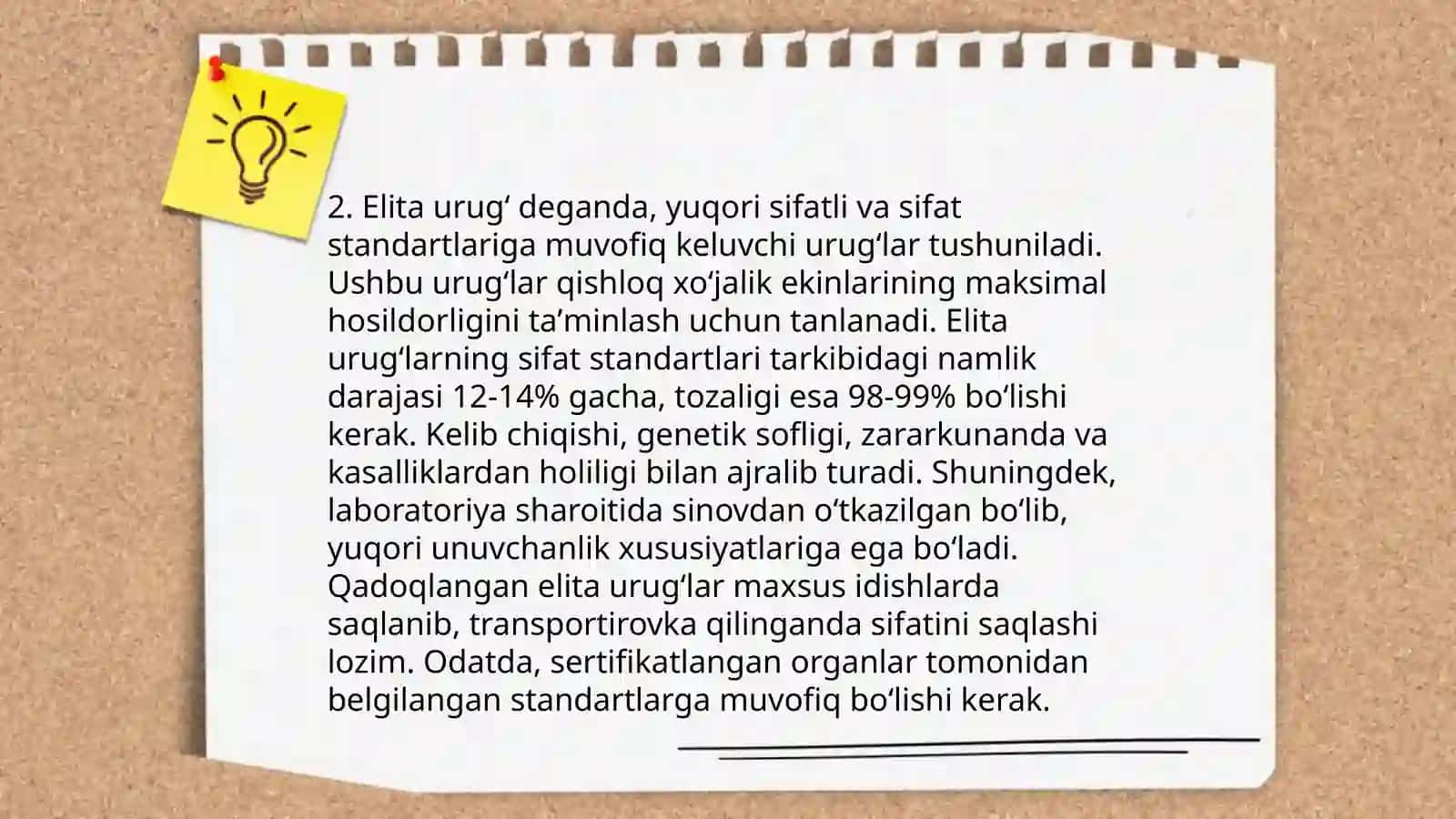Elita urugʻ miqdori va maydonga boʻlgan talabni aniqlash, nav tozaligini nazorat qilish 4