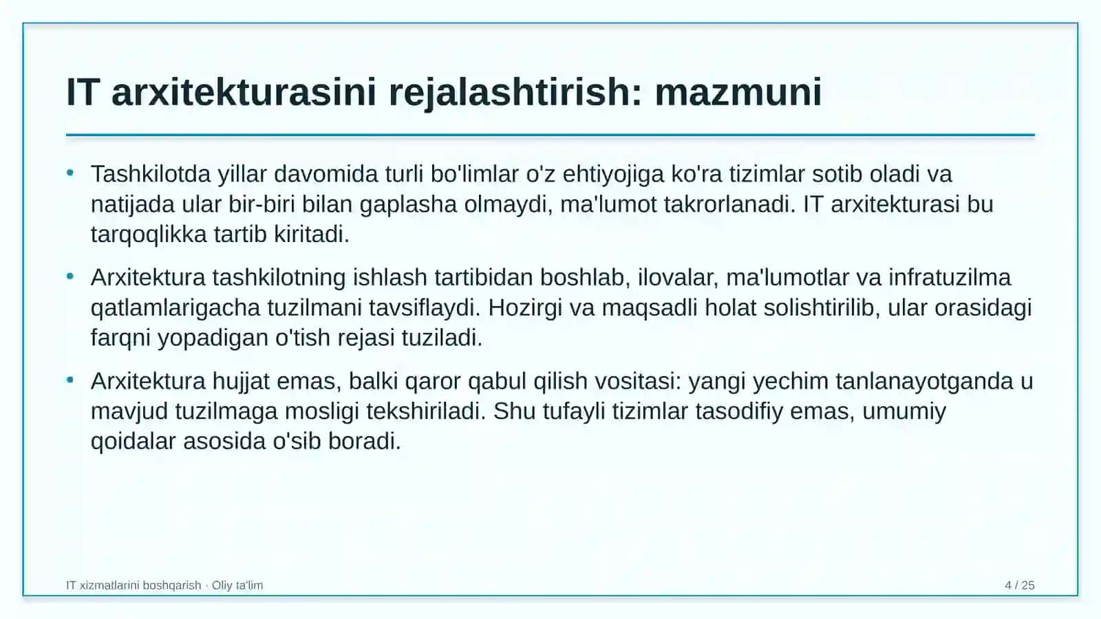 Baholash tashkilotlarida axborot texnologiyalari arxitekturasini rejalashtirish 4