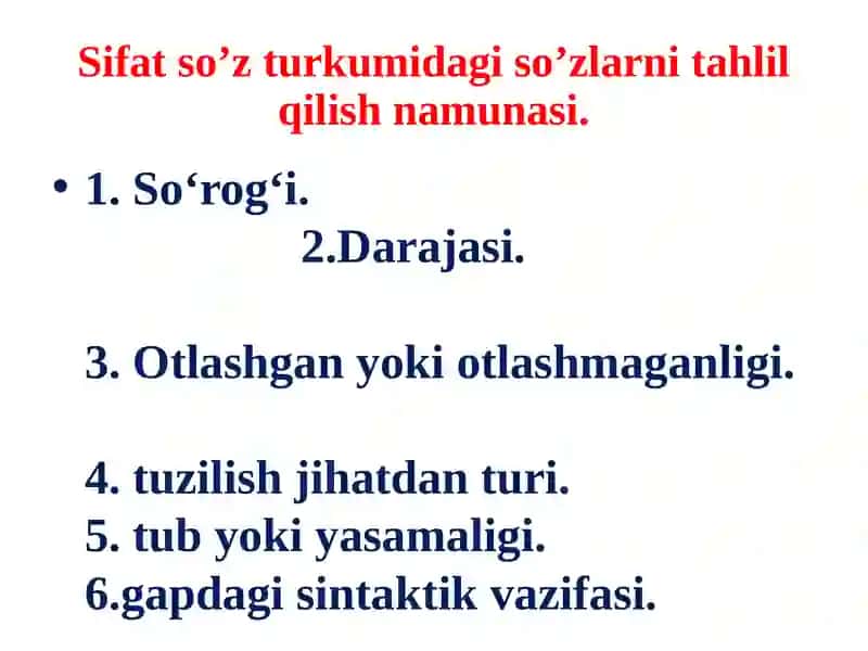 otso’z turkumi da so’zlar ni tahlil qilish 4