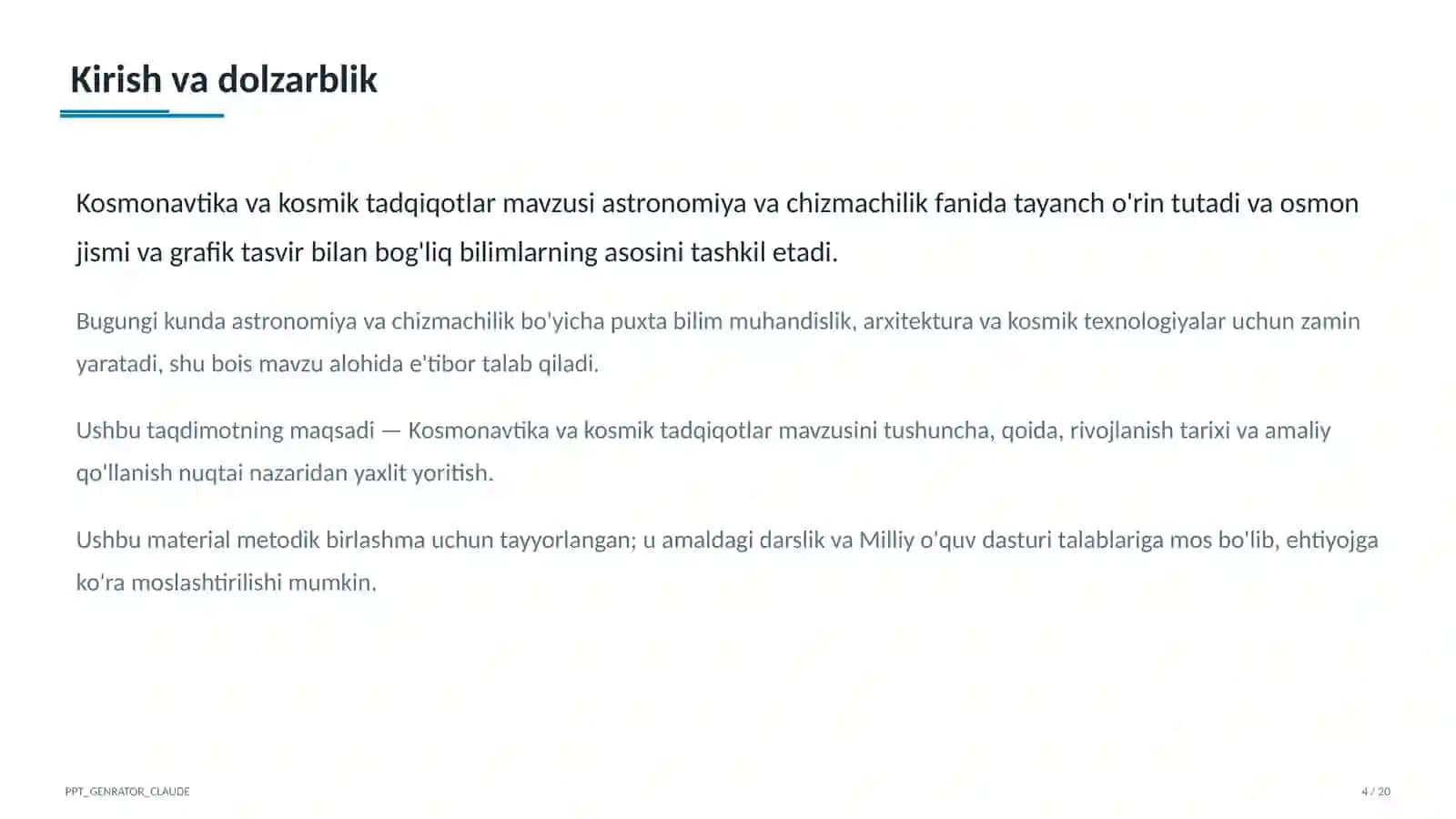 Kosmonavtika va kosmik tadqiqotlar (11-sinf) 4