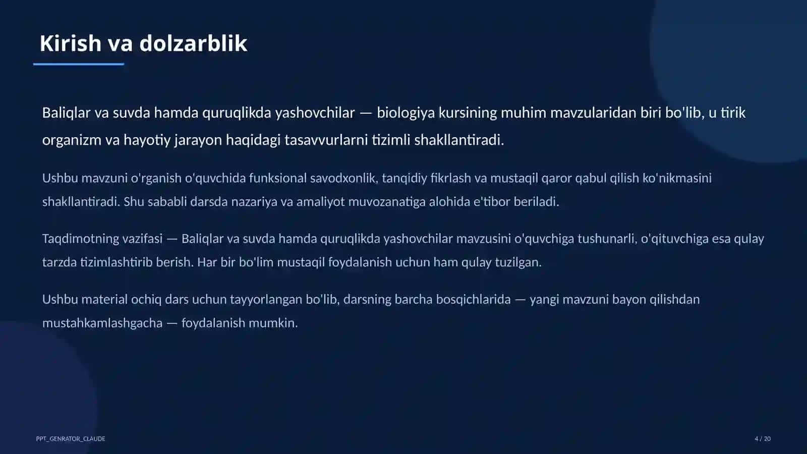 Baliqlar va suvda hamda quruqlikda yashovchilar (7-sinf) 4