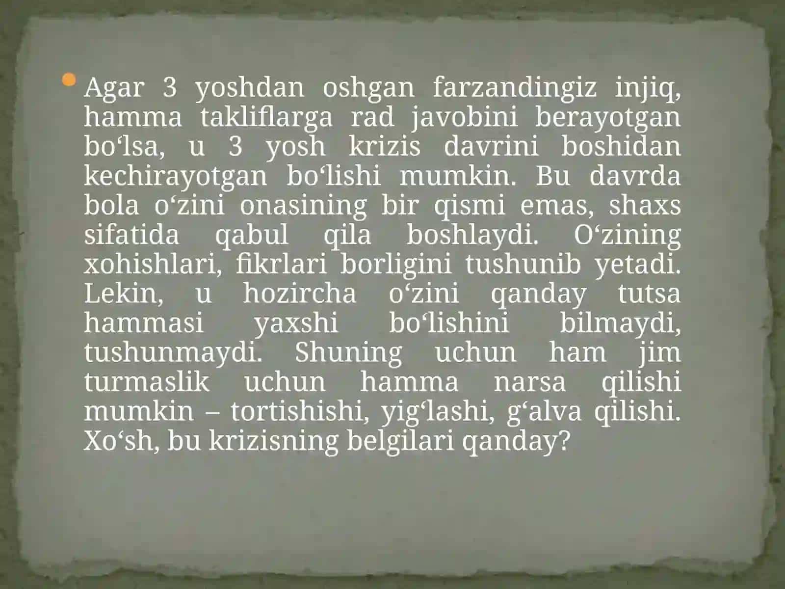 3yoshlik irizis davrida bolalarda kuzatiladigan muammolar va ularga to'g'ri munosabatda bo'lish yullari 4