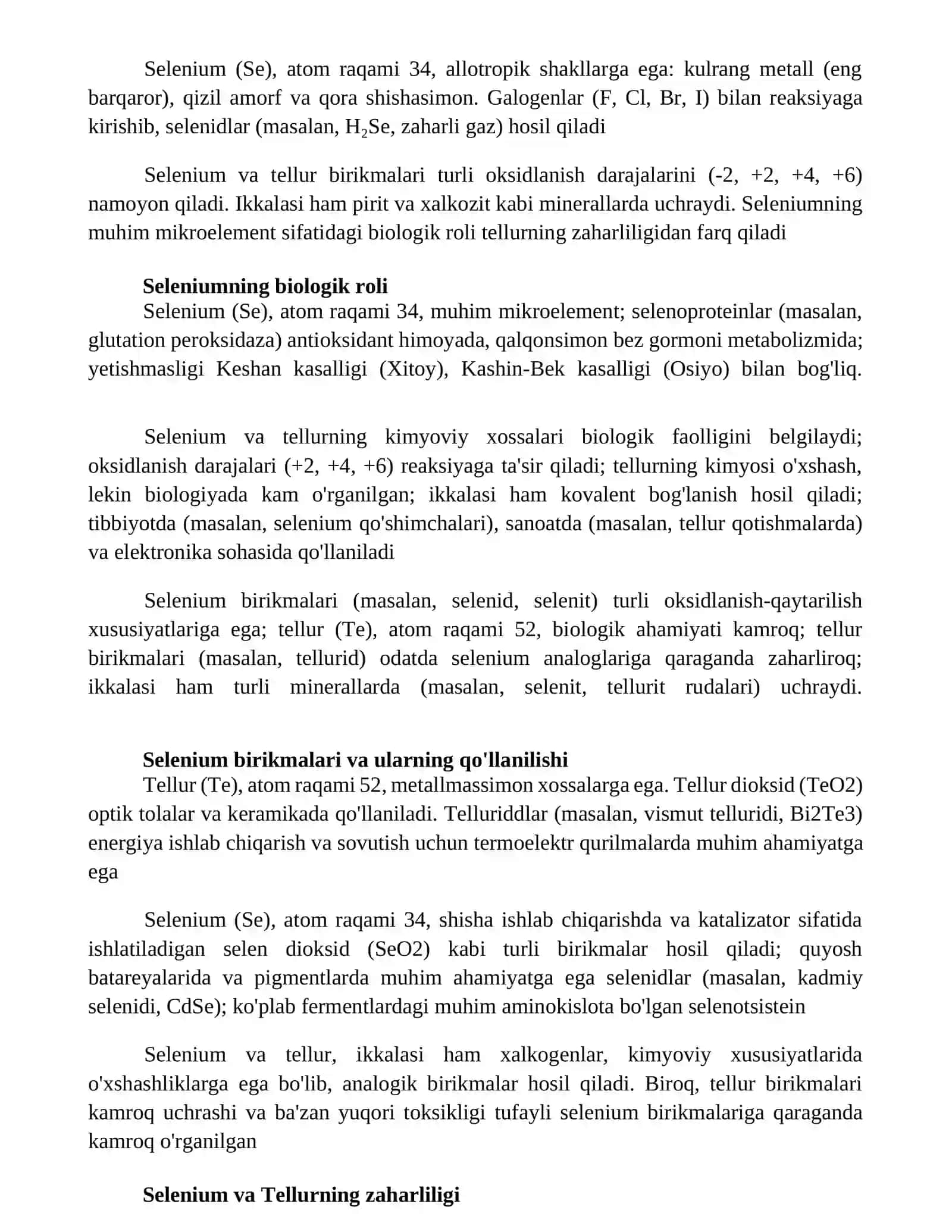 Selen tellur va ular birikmalarining xossalari 4