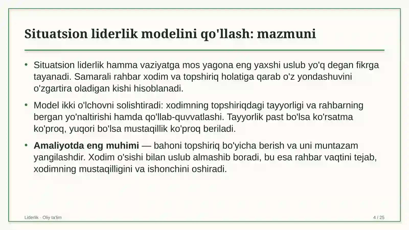 suyultirilgan gaz ishlab chiqarishda situatsion liderlik modelini qo'llash 9259 4