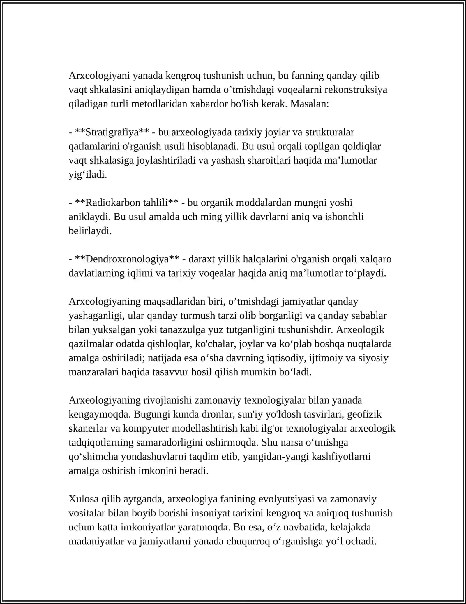 MUSTAQIL ISH Mavzu: ARXEOLOGIYA FANINING PREDMETI MAQSADI VA VAZIFALARI ARXEOLOGIYANING TARIX FANI SOHASIDA TUTGAN O'RNI 4