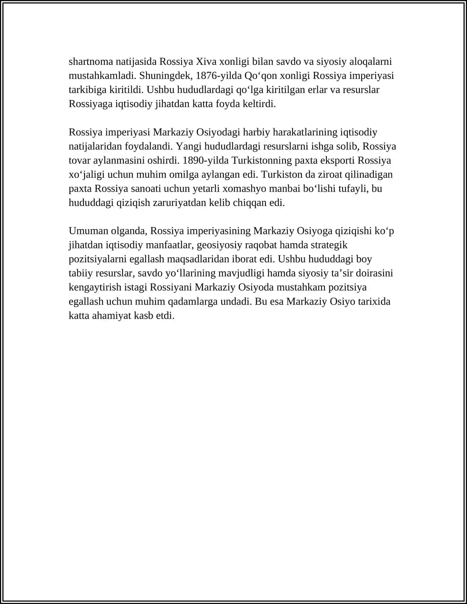 ROSSIYA IMPERIYASINING O’RTO OSIYOGA YURUSHLARI 4
