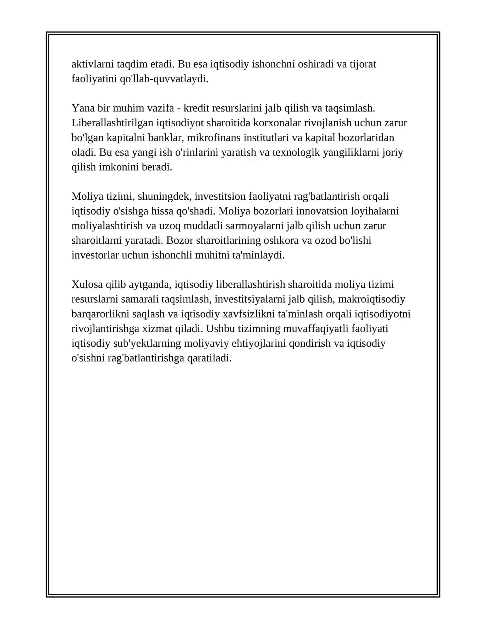 IQTISODIYOTNI LIBERALLASHTIRISH SHAROITIDA MOLIYA TIZIMINING MOHIYATI VA O'ZIGA XOS XUSUSIYATLARI 4