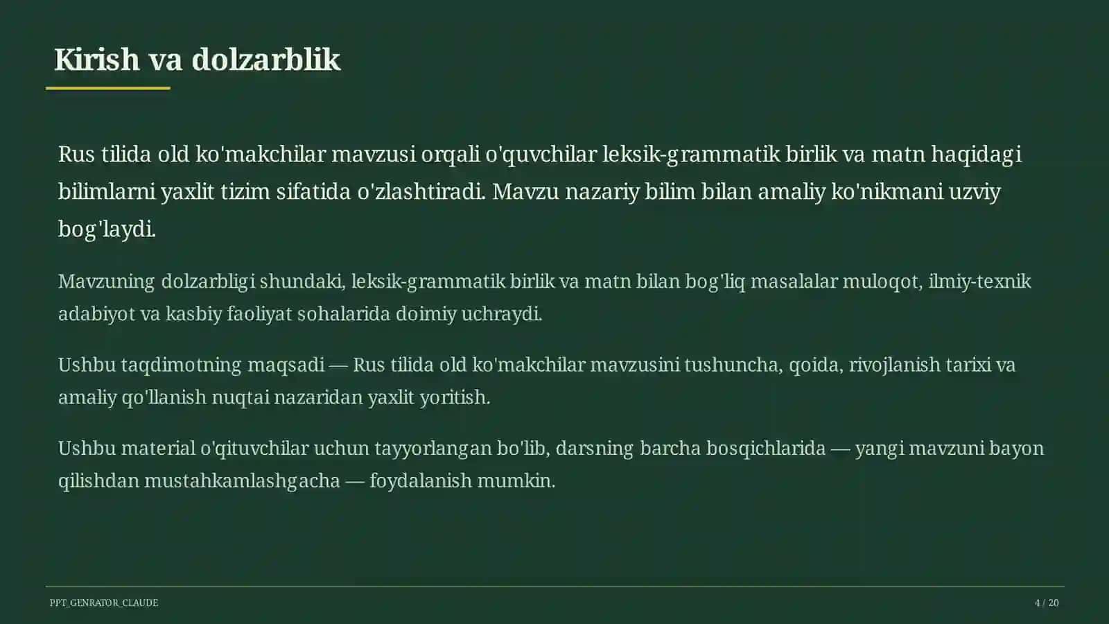 Rus tilida old ko'makchilar (7-sinf) 4