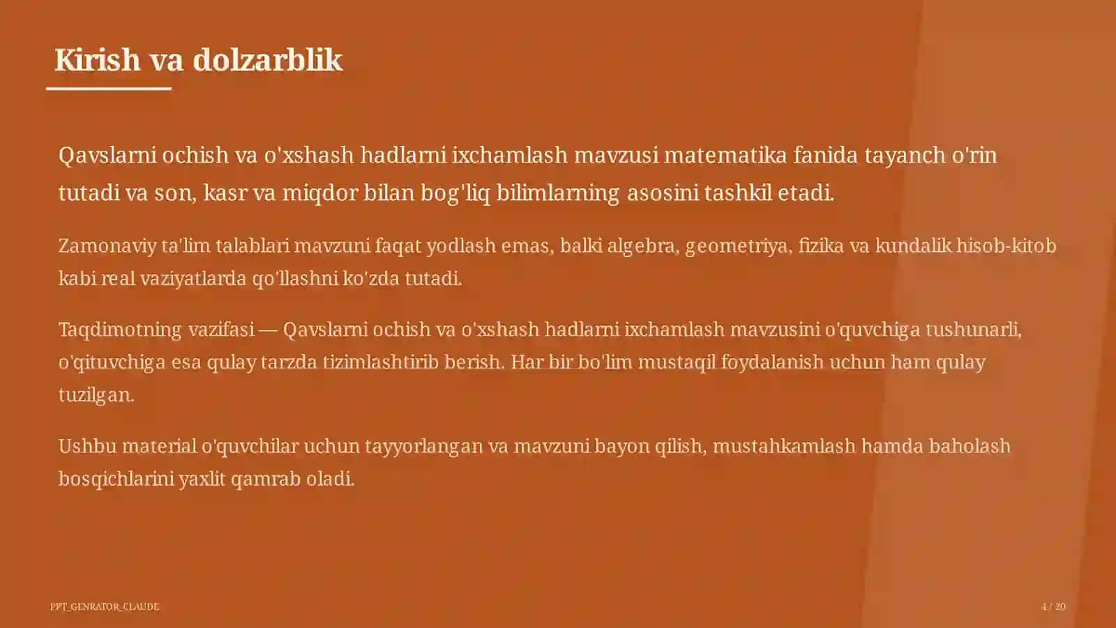 Qavslarni ochish va o'xshash hadlarni ixchamlash (6-sinf) 4