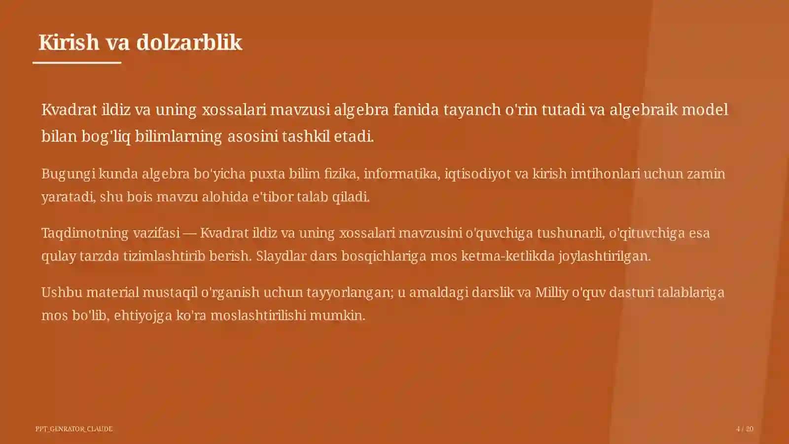 Kvadrat ildiz va uning xossalari (8-sinf) 4