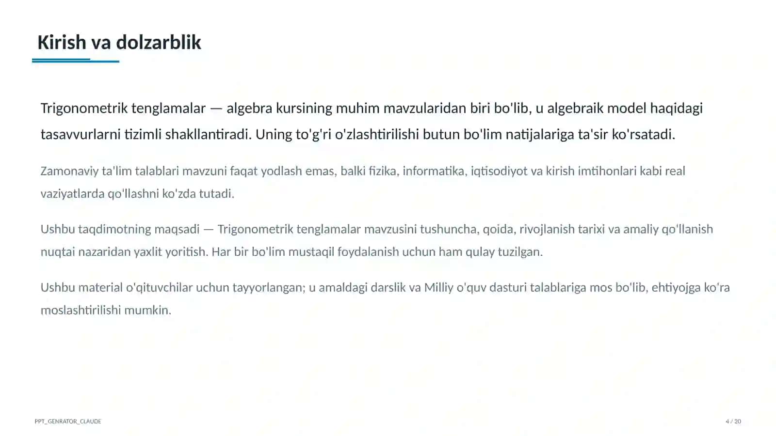 Trigonometrik tenglamalar (10-sinf) 4