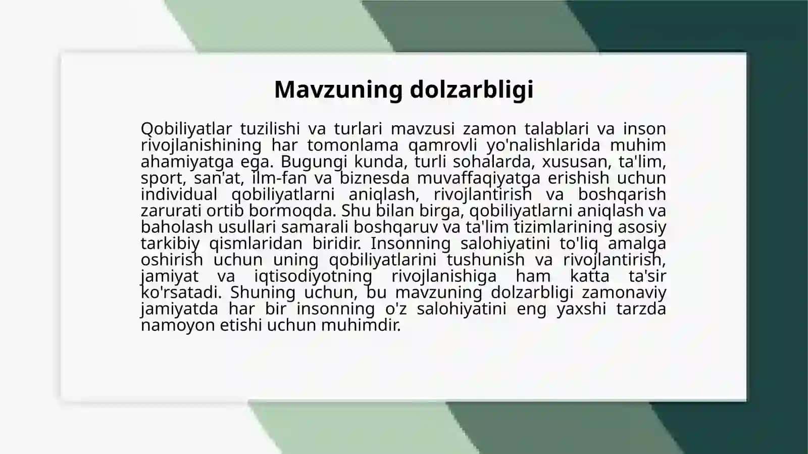 Qobiliyatlar tuzilishi va turli xil turlari 4