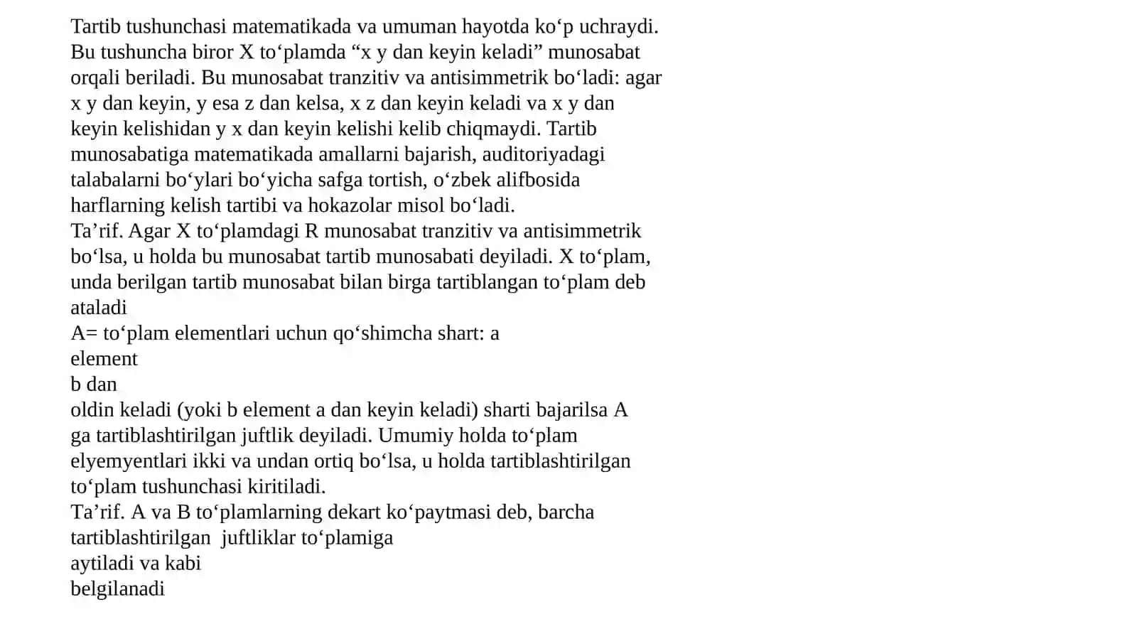 Ekvivalentlik munosabati. Ekkivalentlik munosabatining to‘plamlarni sinflarga ajratish bilan aloqasi 4