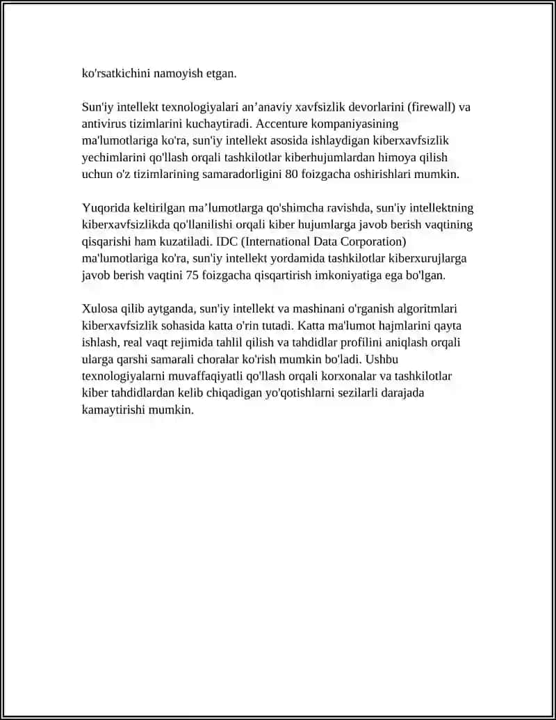 KIBERXAVFSIZLIKDA SUNʼIY INTELLEKETNING QOʻLLANILISHI VA XAVFLARI 4