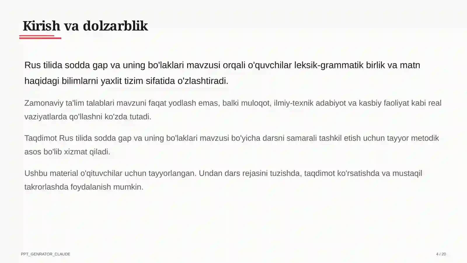 Rus tilida sodda gap va uning bo'laklari (8-sinf) 4