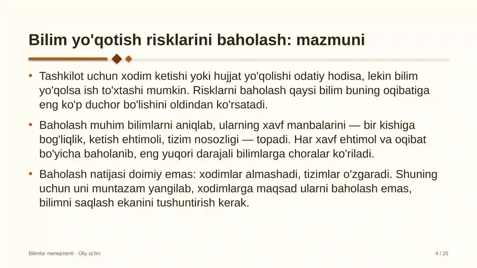 Texnikumlarda bilim yo'qotish risklarini baholash 4