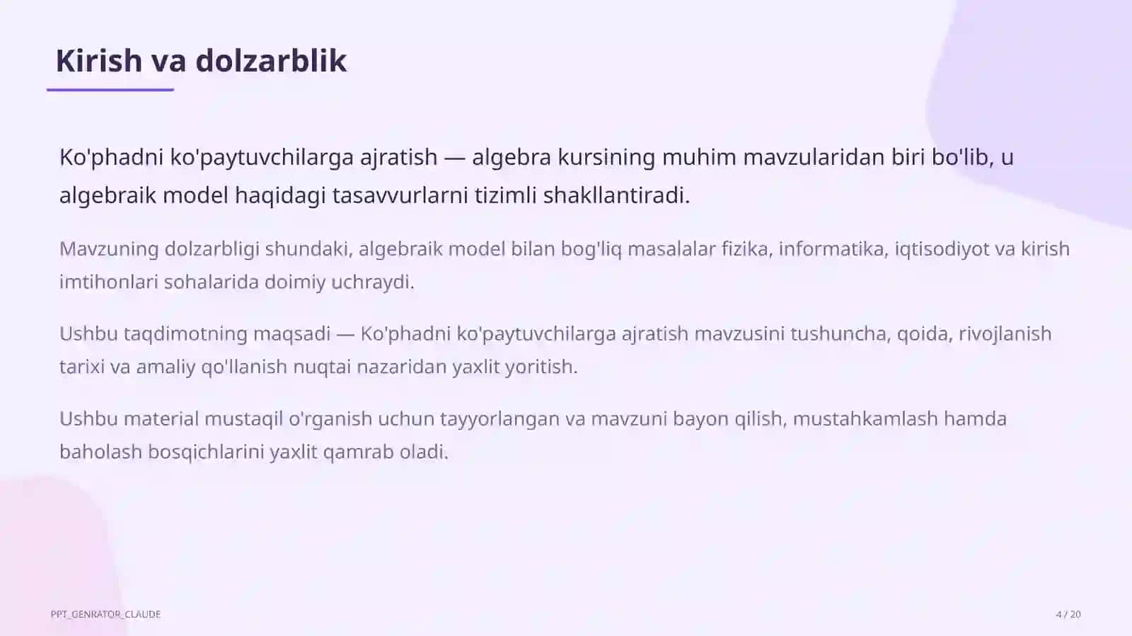 Ko'phadni ko'paytuvchilarga ajratish (7-sinf) 4