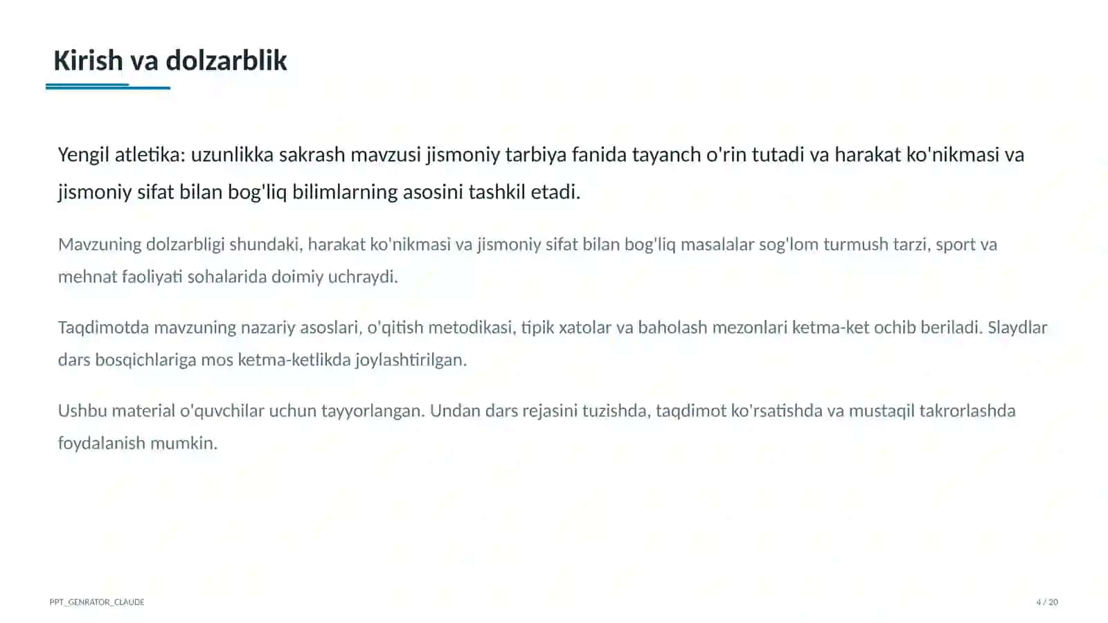 Yengil atletika: uzunlikka sakrash (6-sinf) 4