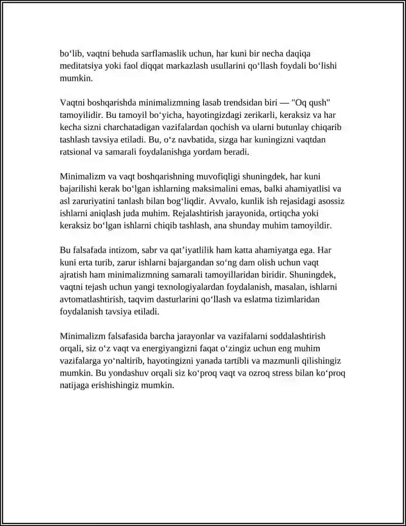 VAQTNI BOSHQARISHDA,,MINIMALIZM’’ FALSAFASI VA ORTIQCHA ISHLARNI KAMAYTIRISH 4