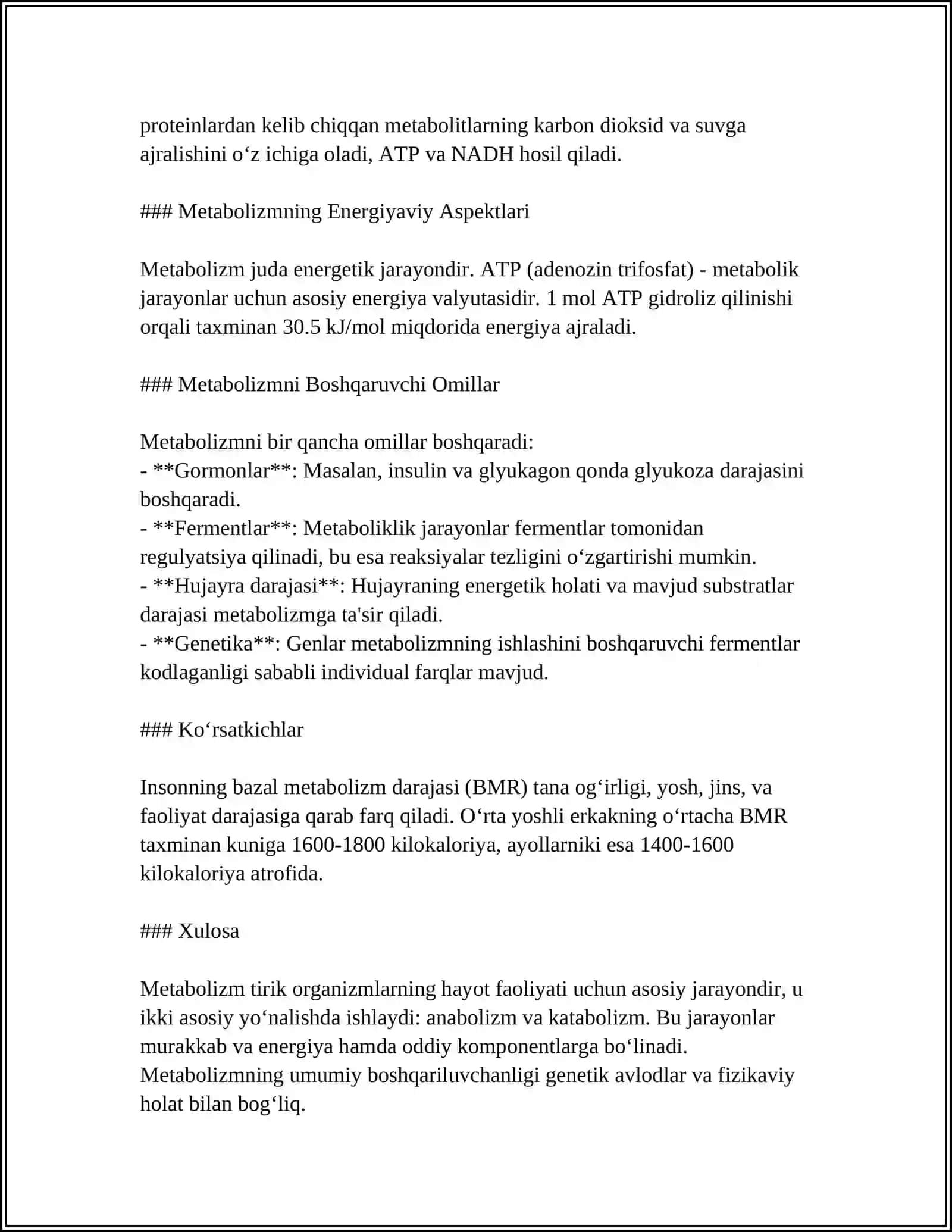 METABOLIZM JARAYONIDA ENERGIYA HOSIL BOʻLISHI VA SARFLANISHI 4