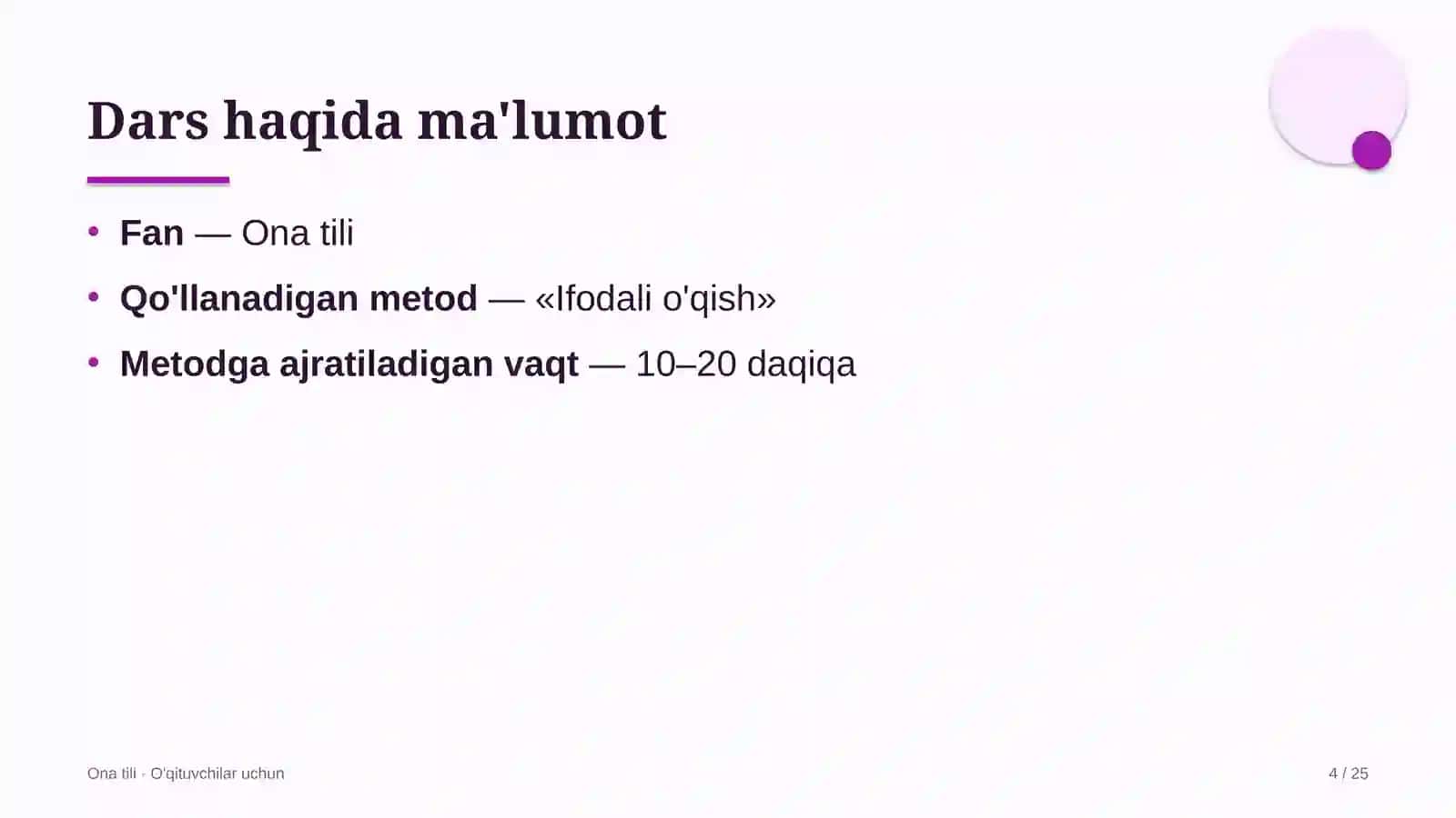 ona tili darslarida ifodali o'qish metodidan foydalanish 3486 4