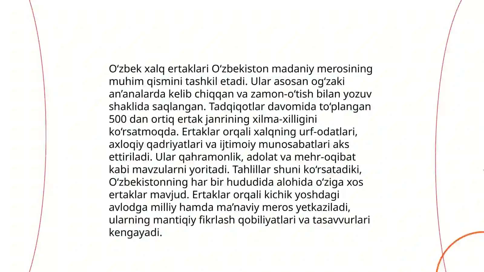 Folklor janiridagi asarlari tahlili; namunasi mustaqil ta'limda 4