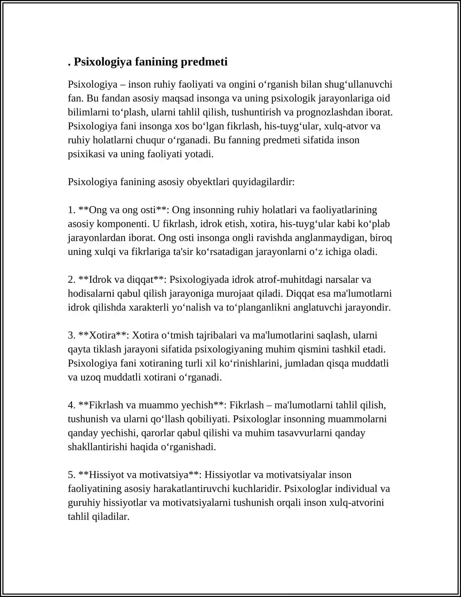 UMUMIY PSIXOLOGIYA FANINING PREDMETI, VAZIFASI VA RIVOJLANISH TARIXI 4
