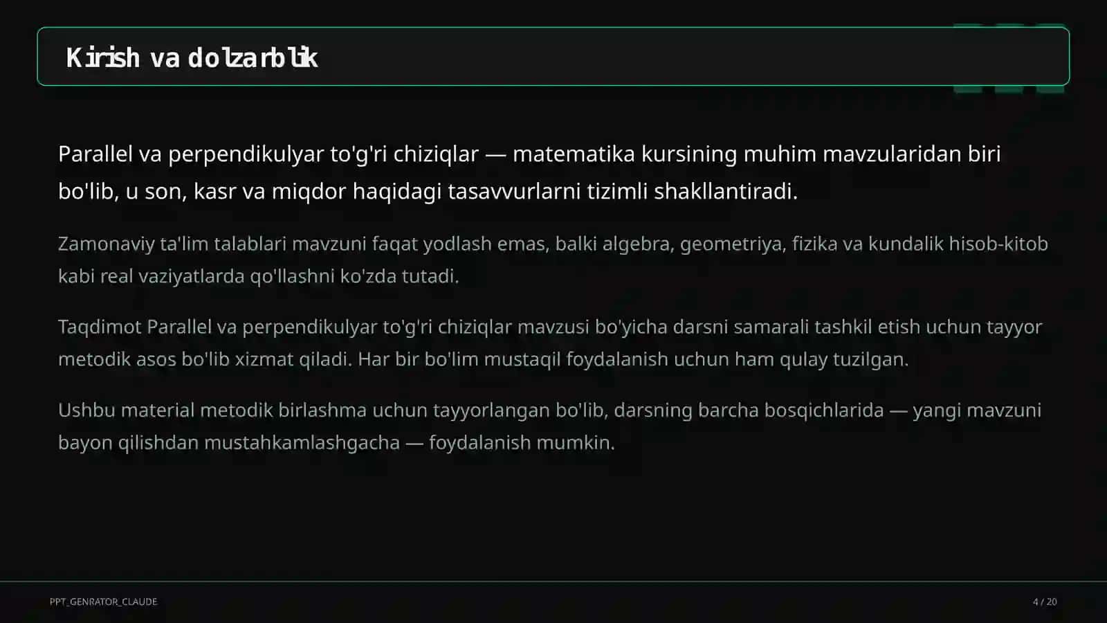 Parallel va perpendikulyar to'g'ri chiziqlar (6-sinf) 4