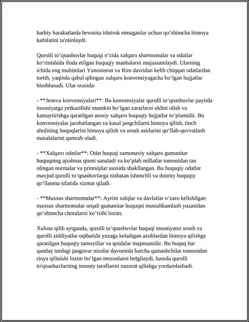 QUROLLI TOʻQNASHUVLAR HUQUQI VA UNING FARQLOVCHI TIMSOLI VA BELGILARI 4