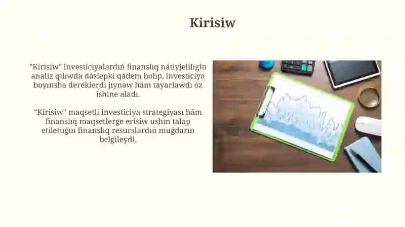 Investitsiyalardıń finanslıq nátiyjeliligin statistikalıq analizlew 4