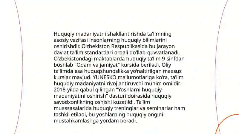 Huquqiy madaniyatni shakllantirishda huquqiy tarbiyaning o‘rni 4