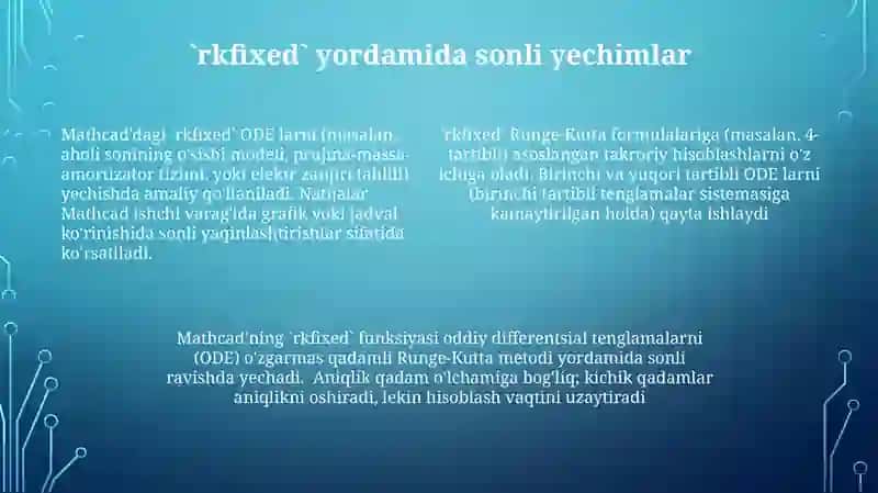 Mathcadda differensial tenglamalarga qo'yilgan tenglamalarni yechish 4