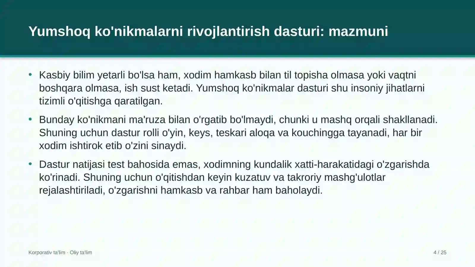 Davlat qo'riqxonalarida yumshoq ko'nikmalarni rivojlantirish dasturi 4