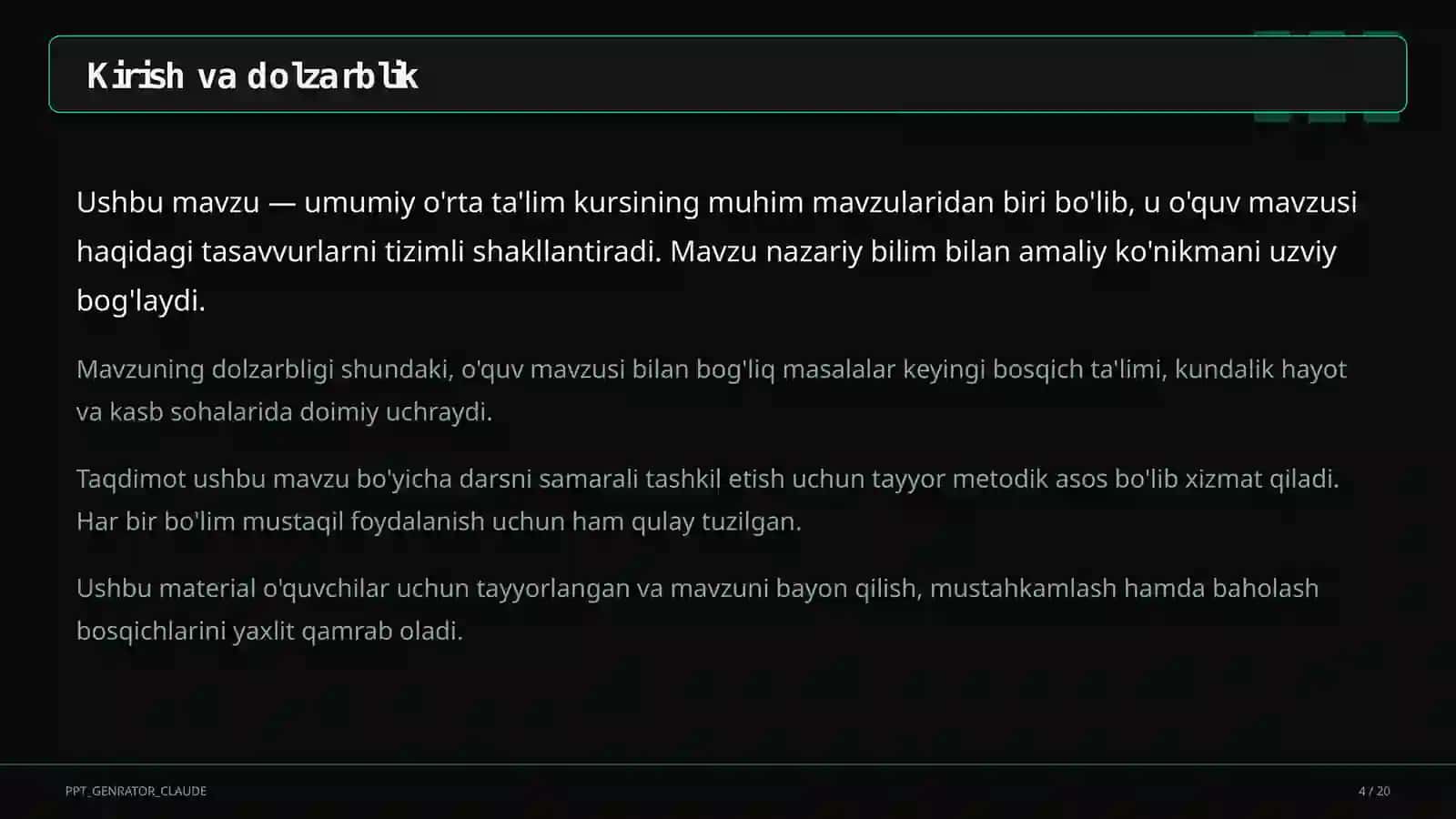 Dolzarb mavzular — maktab va o'qituvchilar 4