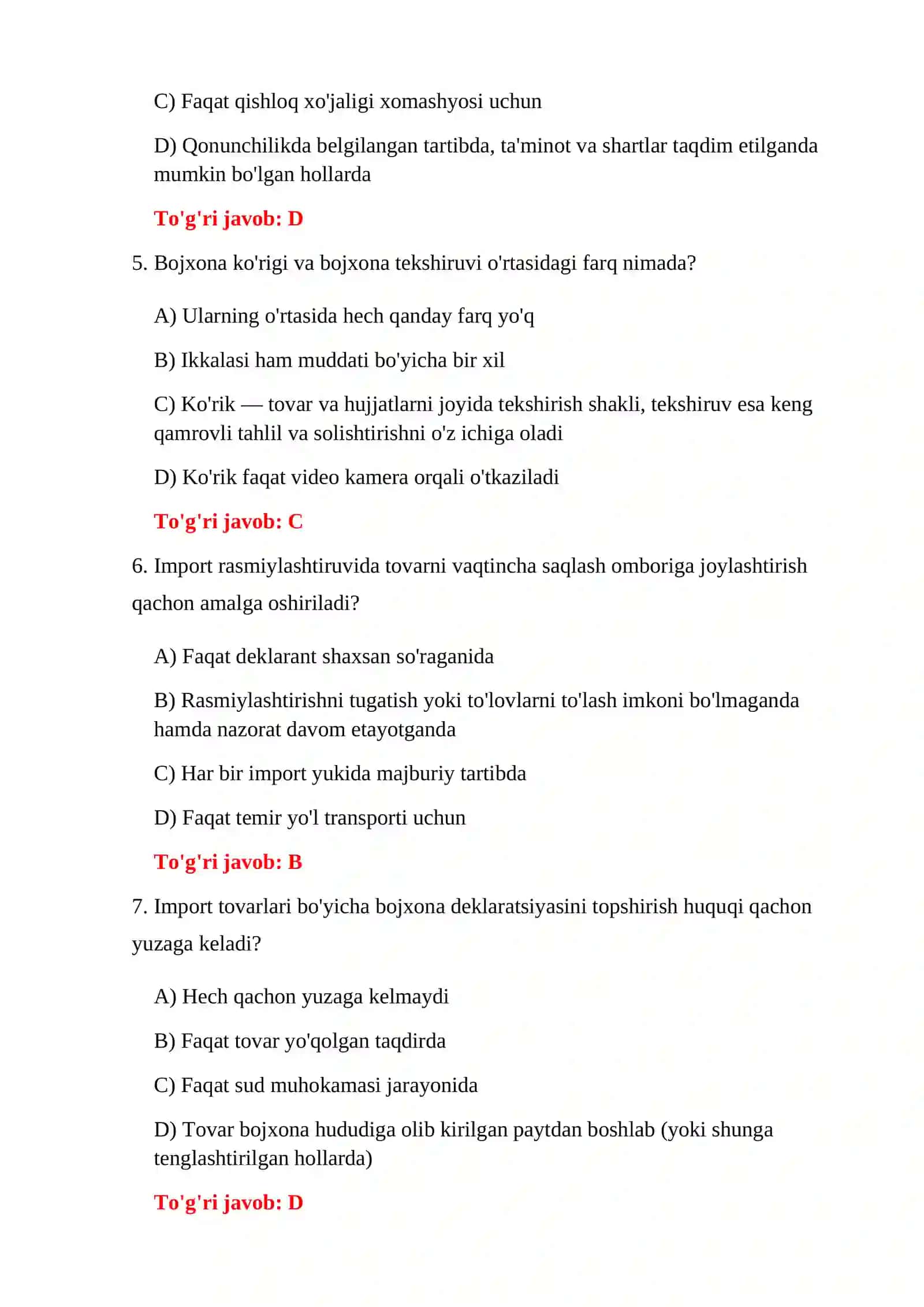 IMPORT HUJJATLARI TESTLARI 4
