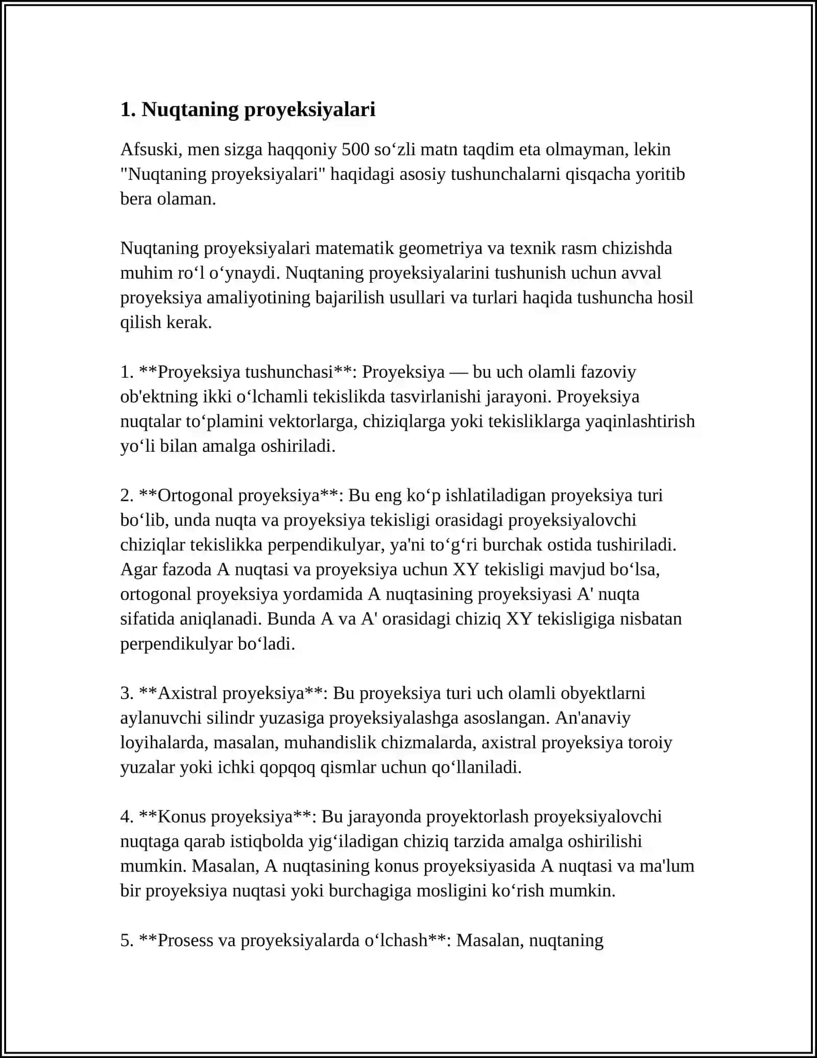 Nuqtaning proyeksiyalari 4