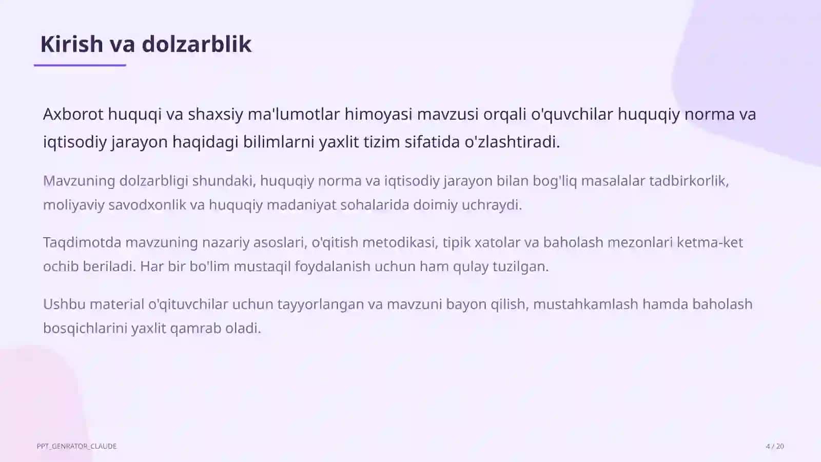 Axborot huquqi va shaxsiy ma'lumotlar himoyasi (11-sinf) 4