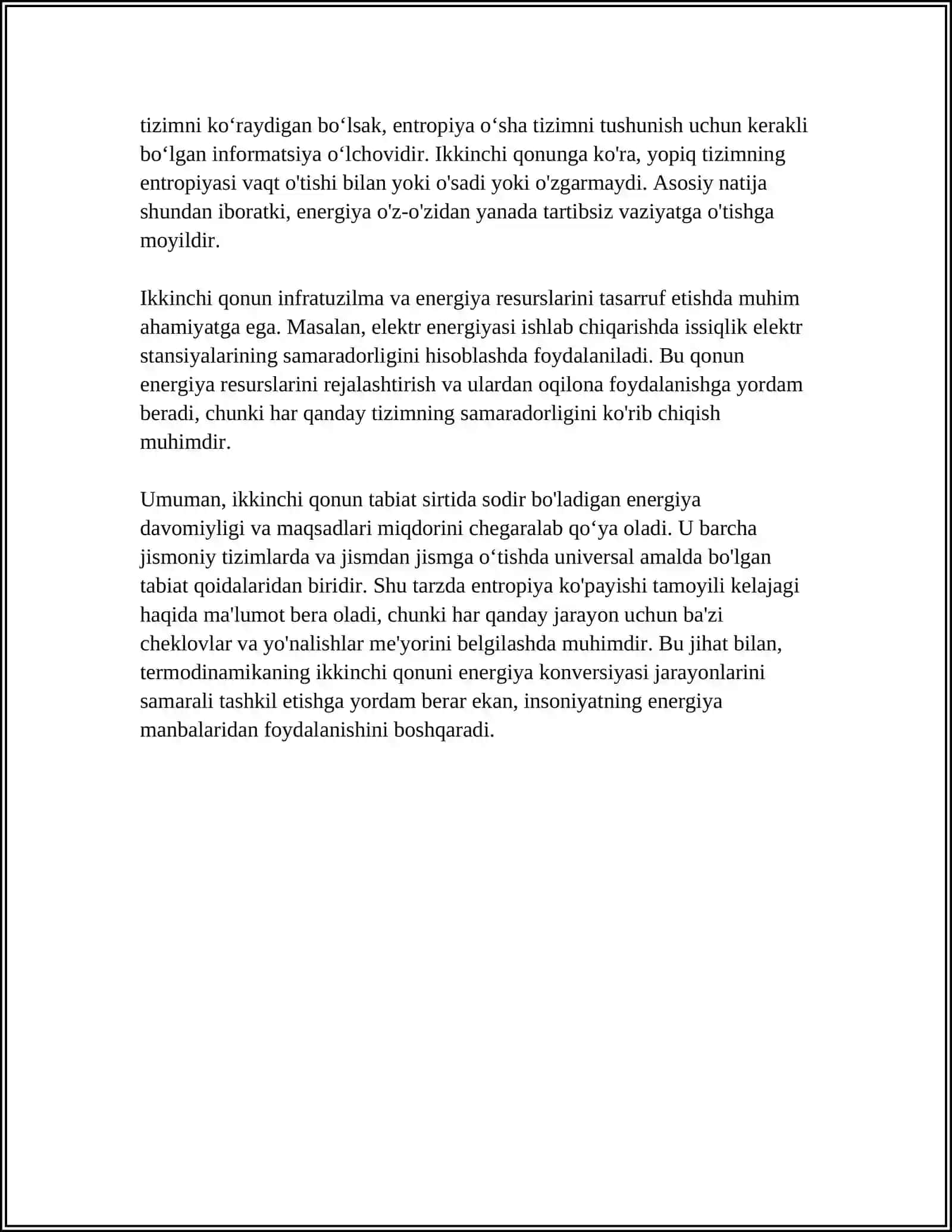 TERMODINAMIKANING IKKINCHI QONUNI. ENTROPIYA. KARNO SIKLI. TERMODINAMIKANING UCHINCHI QONUNI 4
