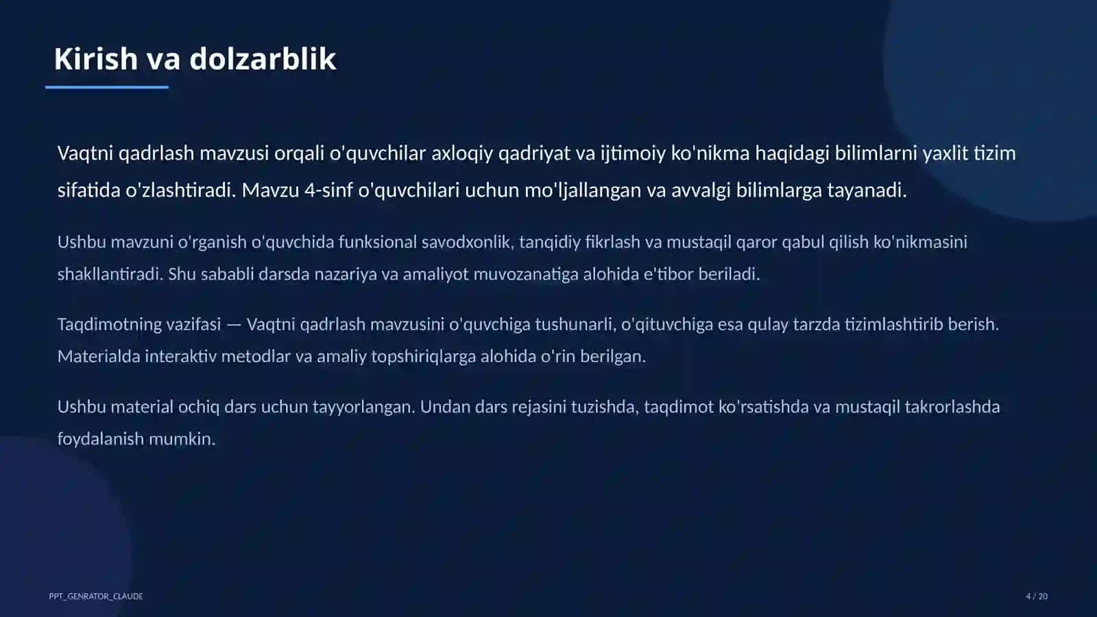 Vaqtni qadrlash (4-sinf) 4