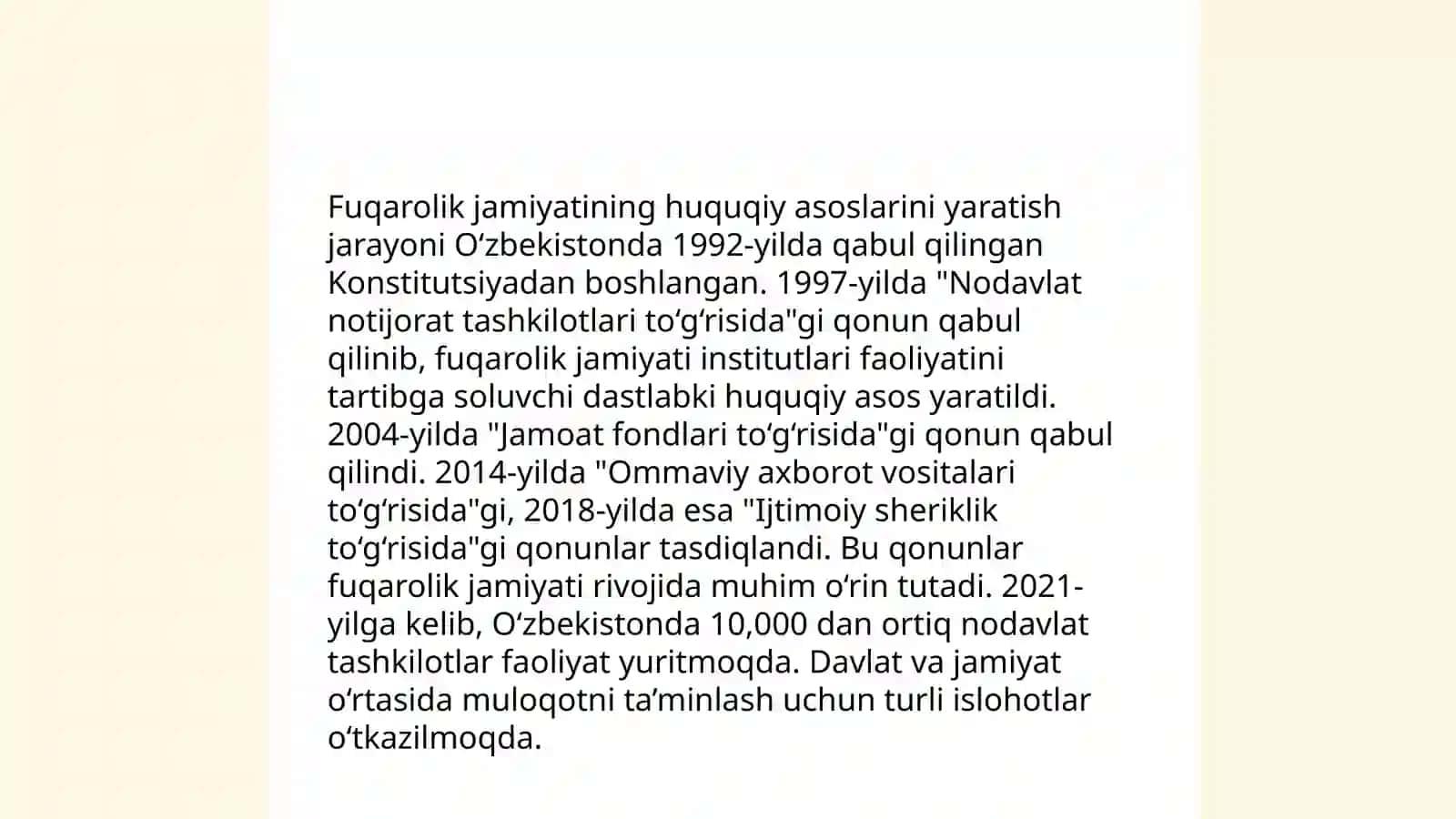 Ózbekistonda Demokratik fuqorolik jamiyati asoslarining shakllanishi amalga oshirilgan siyosiy islohatlar 4