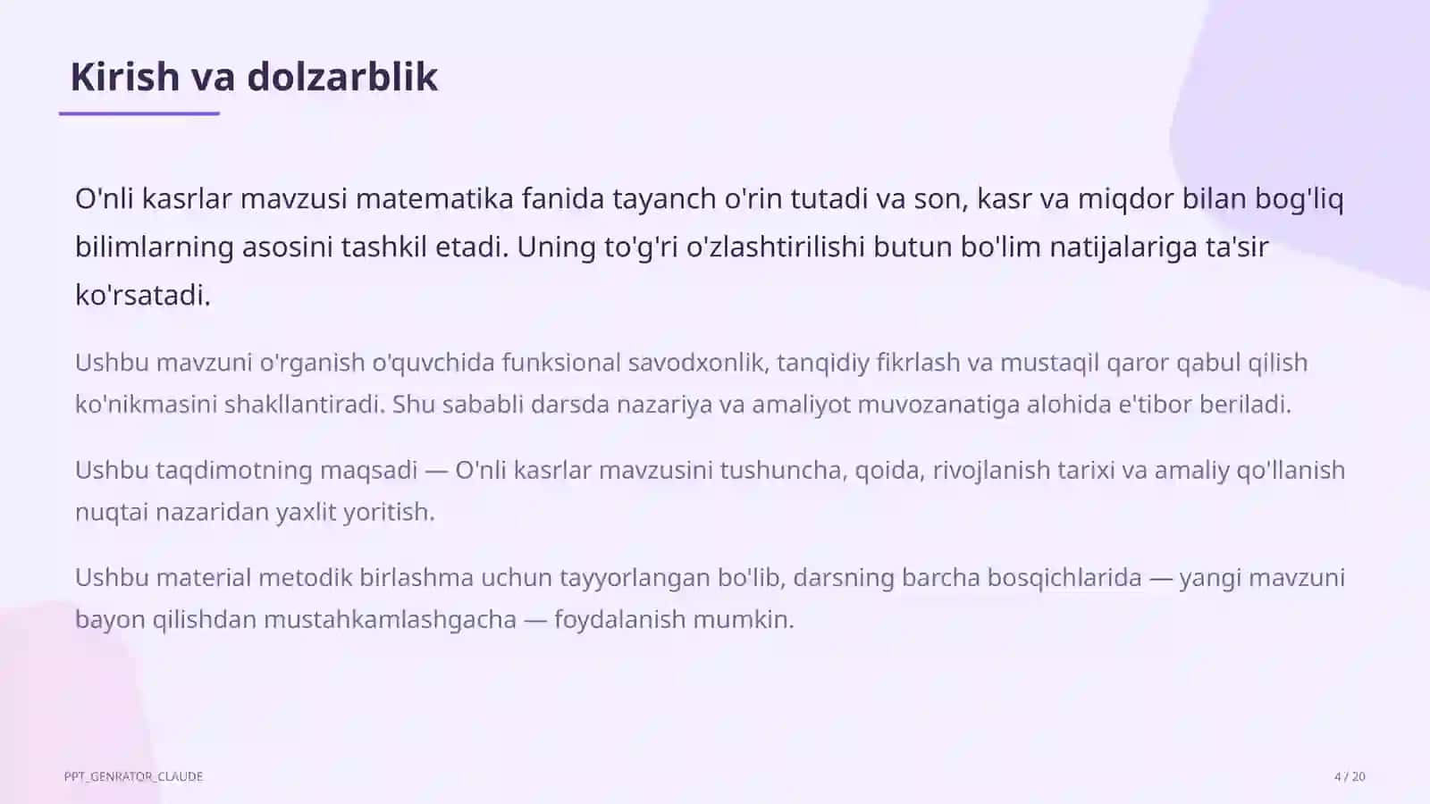 O'nli kasrlar (5-sinf) 4